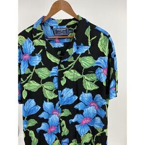 Vtg XL 90s Polo Sport Ralph Lauren Loop Collar Floral 100% Rayon Hawaiian Shirt
